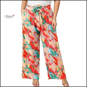 Plus Size Wide Leg Palazzo Pants High Waisted Elastic Tie Knot
